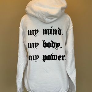 White hoodie with print